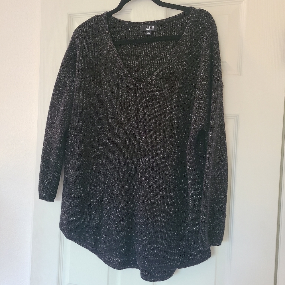 ANA black with gold knit v neck sweater women's plus size 0x